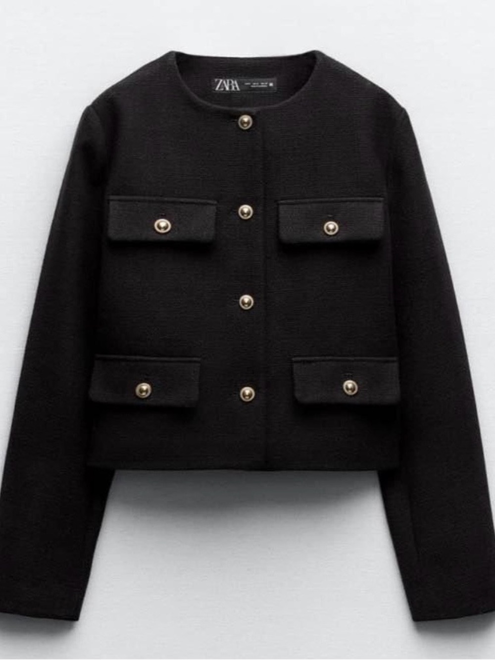 Zara Black Cropped Button-Front Jacket